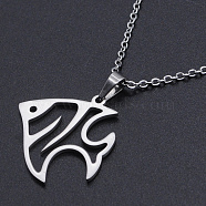 201 Stainless Steel Pendants Necklaces, with Cable Chains and Lobster Claw Clasps, Fish, Stainless Steel Color, 17.71 inch(45cm), 1.5mm(NJEW-S105-JN669-45-1)
