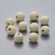 Painted Natural Wood Beehive Beads, Round, Creamy White, 12x11mm, Hole: 3.5mm(WOOD-Q040-019B-A08)