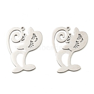 201 Stainless Steel Pendants, Laser Cut, Cat Charm, Stainless Steel Color, 29x22x1mm, Hole: 1.2mm(STAS-M318-08P)