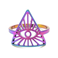 Ion Plating(IP) 304 Stainless Steel Triangle with Horse Eye Adjustable Ring for Women, Rainbow Color, US Size 6(16.5mm)(RJEW-M149-10RC)