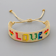 Miyuki Seed Braided Bead Bracelet, Word Love Friendship Bracelet for Women, Word, 11 inch(28cm)(BJEW-P269-02A)