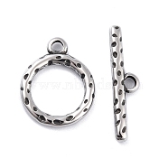 304 Stainless Steel Toggle Clasps, Hammered, Tibetan Style, Antique Silver, Ring: 19.5x16x2.5mm, Hole: 2.5mm, Bar: 6x25.5x2.5mm, Hole: 2.5mm(STAS-I190-18AS)