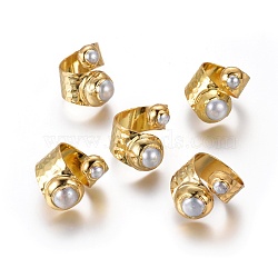 Adjustable Pearl Cuff Finger Rings, with Brass Findings, Golden, 18.5~20mm(RJEW-K229-H01)