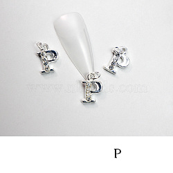 Alloy Rhinestone Cabochons, Nail Art Decoration Accessories, with Jump Ring, Letter, Platinum, Letter.P, 11~14x5~12mm(MRMJ-T056-93P-P)