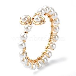 Shell Pearl Open Cuff Ring, Copper Wire Wrapped Ring, Light Gold, Inner Diameter: 20mm(RJEW-TA00102)