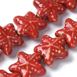 Ocean Series Handmade Porcelain Beads, Starfish, Red, 19~20x20.5~21x8.5~9mm, Hole: 2mm, about 20pcs/strand, 14.37''(36.5cm)(PORC-R002-05-07)