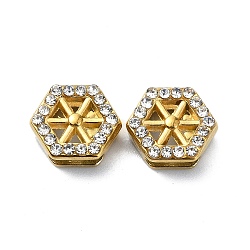 Ion Plating(IP)  304 Stainless Steel Slide Charms, with Rhinestone, Real 18K Gold Plated, Hexagon, 10.5x11.5x5mm, Hole: 6x2mm(STAS-C089-06I-G)