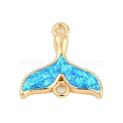 Brass & Synthetic Opal Whale Tail Connector Charms, Long-Lasting Plated, Rack Plating, Lead Free & Cadmium Free, Deep Sky Blue, Real 18K Gold Plated, 14x14.5x2mm, Hole: 1.4mm(KK-I723-46G)