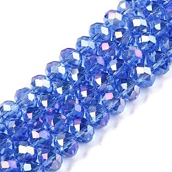 Electroplate Glass Beads Strands, AB Color Plated, Faceted, Rondelle, Light Sky Blue, 8x6mm, Hole: 1mm, about 64~65pcs/strand, 15.75~16.14 inch(40~41cm)(EGLA-A044-T8mm-B14)