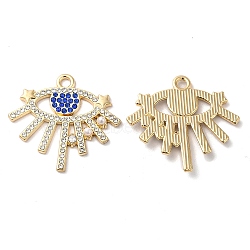 Alloy Rhinestone Pendants, with ABS Pearl Beaded, Cadmium Free & Nickel Free & Lead Free, Evil Eye Charms, Golden, 26x28x3mm, Hole: 2mm(PALLOY-E027-VF701)