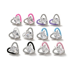 Clear Cubic Zirconia Heart Stud Earrings with Enamel, Platinum Brass Jewelry for Women, Cadmium Free & Lead Free, Mixed Color, 13x15mm, Pin: 0.8mm(EJEW-C027-04P)