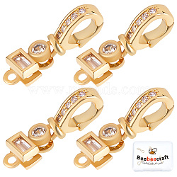 6Pcs Brass Micro Pave Clear Cubic Zirconia Fold Over Clasps, Cadmium Free & Nickel Free & Lead Free, Real 18K Gold Plated, Clasp: 7.5x4x3mm, Hole: 1.2mm(ZIRC-BBC0001-26)