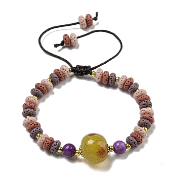 Dyed Natural Lava Rock Rondelle Braided Bead Bracelets, Dyed Natural Agate Link Bracelets for Women Men, Indigo, Inner Diameter: 2~3-1/8 inch(5~8cm)