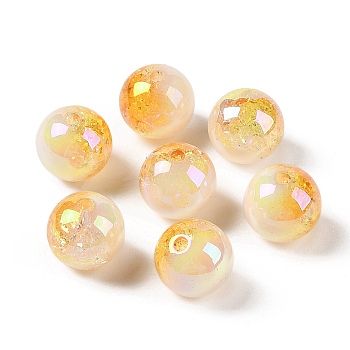 UV Plating Opaque Crackle Two-tone Acrylic Beads, Round, Orange, 16mm, Hole: 2.7mm