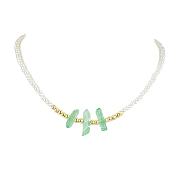 ABS Plastic Imitation Pearl Beaded Necklaces,  Natural Quartz Crystal Points Bead Necklaces, Dyed, Pale Green, 16.85 inch(42.8cm)