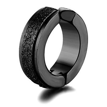 201 Stainless Steel Clip-on Earrings for Men's, Ring, Black, 13x12mm
