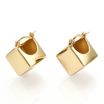 Brass Rhombus Thick Hoop Earrings for Women, Golden, 23x17x13.5mm, Pin: 0.5~1x0.5mm