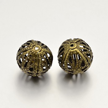 Round Iron Filigree Beads, Filigree Ball, Antique Bronze, 16mm, Hole: 1mm
