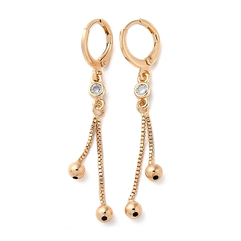 Glass Leverback Earrings, Brass Chains Tassel Earrings for Women, Light Gold, 51.5~52x6mm