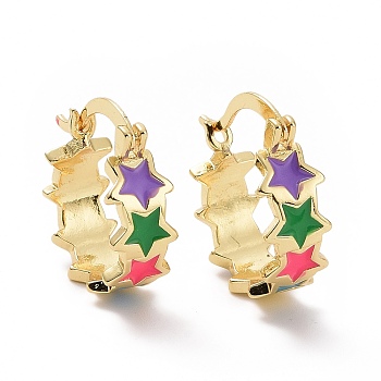 Colorful Enamel Star Wrap Hoop Earrings, Brass Jewelry for Women, Golden, 19x16.5x7mm, Pin: 0.5x2mm