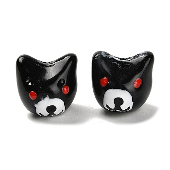 Handmade Lampwork Beads, with Enamel, Dog, Black, 14~14.5x14.5x14~14.5mm, Hole: 1.4mm