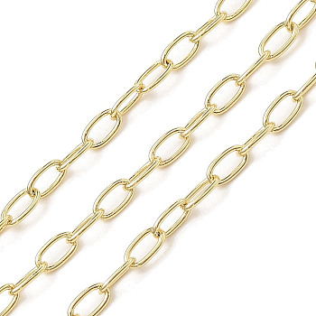 Rack Plating Oval Brass Curb Chains, Unwelded, with Spool, Long-Lasting Plated, Cadmium Free & Lead Free, Real 18K Gold Plated, 7.5x4x1mm