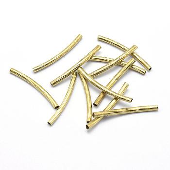 Brass Tube Beads, Curved, Lead Free & Cadmium Free & Nickel Free, Tube, Raw(Unplated), 25x2mm, Hole: 1mm
