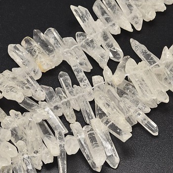 Nuggets Natural Quartz Crystal Beads Strands, Rock Crystal Beads, 10~30x4~10mm, Hole: 1mm, about 53~82pcs/strand, 15.5 inch