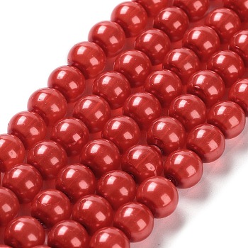 Baking Painted Pearlized Glass Pearl Round Bead Strands, Crimson, 8mm, Hole: 1mm, about 116pcs/strand, 31.89''(81cm)