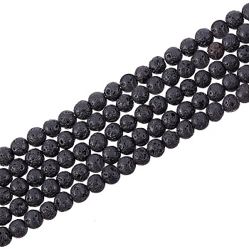 Natural Lava Rock Gemstone Round Bead Strands, Black, 4~5mm, Hole: 0.8mm, about 94pcs/strand, 15.7 inch