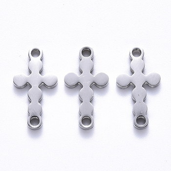 201 Stainless Steel Links Connectors, Laser Cut, Cross, Stainless Steel Color, 17x9x1.5mm, Hole: 1.6mm
