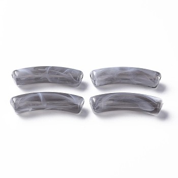Two Tone Acrylic Beads, Imitation Gemstone, Curved Tube, Dark Gray, 31x9.5x7.5mm, Hole: 1.8mm