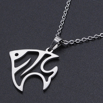 201 Stainless Steel Pendants Necklaces, with Cable Chains and Lobster Claw Clasps, Fish, Stainless Steel Color, 17.71 inch(45cm), 1.5mm