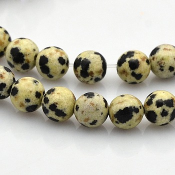 Round Natural Dalmatian Jasper Beads Strands, 8mm, Hole: 1mm, about 50pcs/strand, 15.7 inch