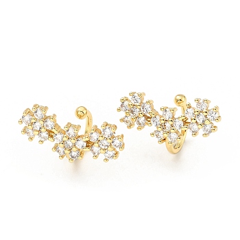 Clear Cubic Zirconia Flower Cuff Earrings, Brass Jewelry for Non-pierced Ears, Cadmium Free & Lead Free, Golden, 10.5x11x19mm