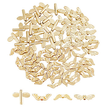 CHGCRAFT 80Pcs 4 Style Rack Plating Alloy Beads, Cadmium Free & Lead Free, Mixed Shapes, Light Gold, 7~16.5x20~22x3~4mm, Hole: 1.5~1.8mm, 20pcs/style