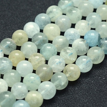 Natural Aquamarine Beads Strands, Grade A, Round, 8mm, Hole: 1mm, about 49pcs/strand, 15.5 inch(39.5cm)