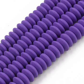 Handmade Polymer Clay Beads Strands, Flat Round, Medium Purple, 8.5~9x3.5mm, Hole: 1.6mm, about 112pcs/strand, 15.75 inch~16.14 inch(40~41cm)