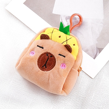 Cartoon Style Cloth Wallets, Change Purse with Zipper & Keychain, for Women, Yellow, 9cm