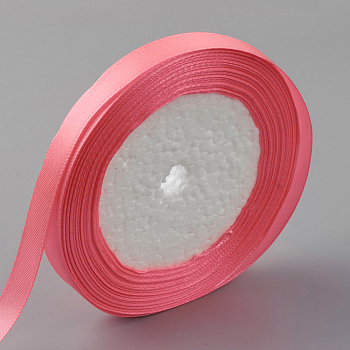 Single Face Satin Ribbon, Polyester Ribbon, Breast Cancer Pink Awareness Ribbon Making Materials, Valentines Day Gifts, Boxes Packages, Light Coral, 3/8 inch(10mm), about 25yards/roll(22.86m/roll), 10rolls/group, 250yards/group(228.6m/group)