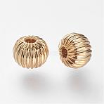 Brass Corrugated Beads, Rondelle, Nickel Free, Real 18K Gold Plated, 4x3mm, Hole: 1mm(KK-S314-4mm-13G)