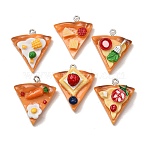 Opaque Resin Simulation Food Pendants, Pizza Charm, with Platinum Iron Loop, Platinum, 28x23.5x8.5mm, Hole: 2mm(RE-CBA5029-01P)