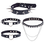 4Pcs 4 Styles Gothic Style Spiked Rivet Imitation Leather Chocker Necklaces, Platinum, Black, 15.31~16.54 inch(38.9~42cm), 1pc/style(NJEW-CL0001-19)