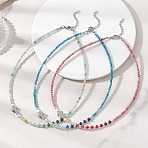 Natural Mixed Stone Faceted Round and Dyed Malaysia Jade & Pearl Beaded Necklaces with Brass Micro Pave Clear Cubic Zirconia Cross, Platinum, 15.47~15.51 inch(39.3~39.4cm)(NJEW-JN05975)