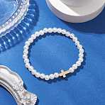 ABS Plastic Imitation Pearl Round Beads Stretch Bracelets, Cross Jewelry Bracelets for Women Men, White, Inner Diameter: 2-1/4 inch(5.85cm)(BJEW-JB11605-03)