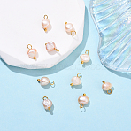 10Pcs Natural Freshwater Pearl Two Sides Polished Charms, with Brass Loops, Golden, Light Salmon, 10.7~11mm, Hole: 1.5~2mm(PALLOY-YW00091-04)