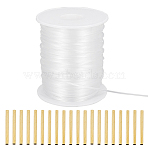 50M Nylon Boning for Bridal Dress Bustle, Crinoline Boning, 20Pcs Brass Tube Beads, Clear, 1.5mm(FIND-OC0003-84A)