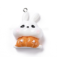 Halloween Opaque Resin Pendants, Pumpkin Bunny Charms, with Platinum Tone Iron Loops, White, 36.5x25.5x12mm, Hole: 2mm(RESI-D063-07A)