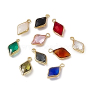 K9 Glass Pendants, Rhombus Charms, Faceted, with Light Gold Tone Brass Edge, Mixed Color, 18.5x10x5mm, Hole: 2.2mm(GLAA-A005-34LG)