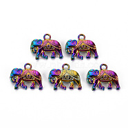 Alloy Pendants, Cadmium Free & Nickel Free & Lead Free, Elephant, Rainbow Color, 16.5x21x4mm, Hole: 2.5mm(PALLOY-S180-095-NR)